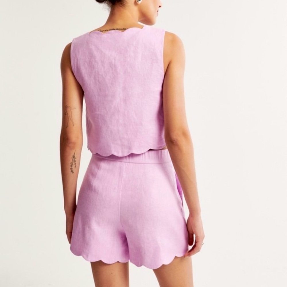 A&F Linen & Cotton Scalloped High Waist Shorts Pockets Feminine Sweet Summer - Picture 3 of 12